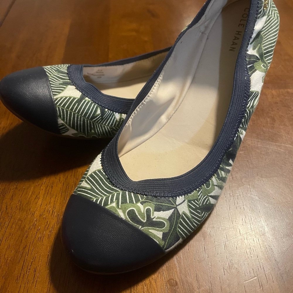 Cole Haan Navy Blue and Green Floral Flats